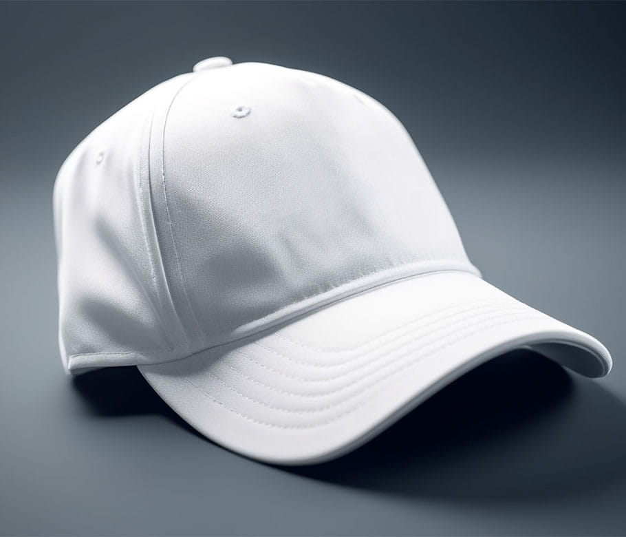 White baseball cap on a gray background