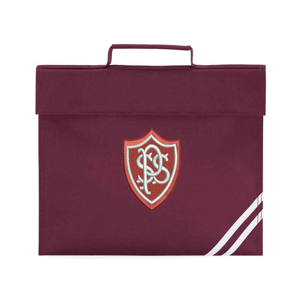 Maroon bag with a logo on a white background