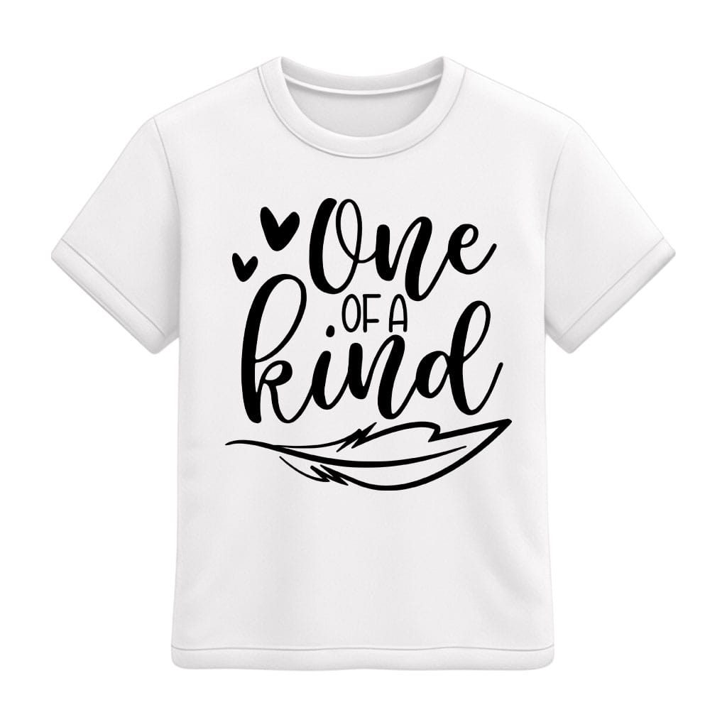 White t-shirt with 'One of a Kind' text on a white background